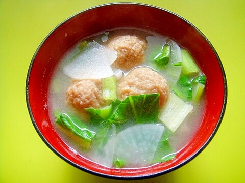 肉団子と大根小松菜の味噌汁